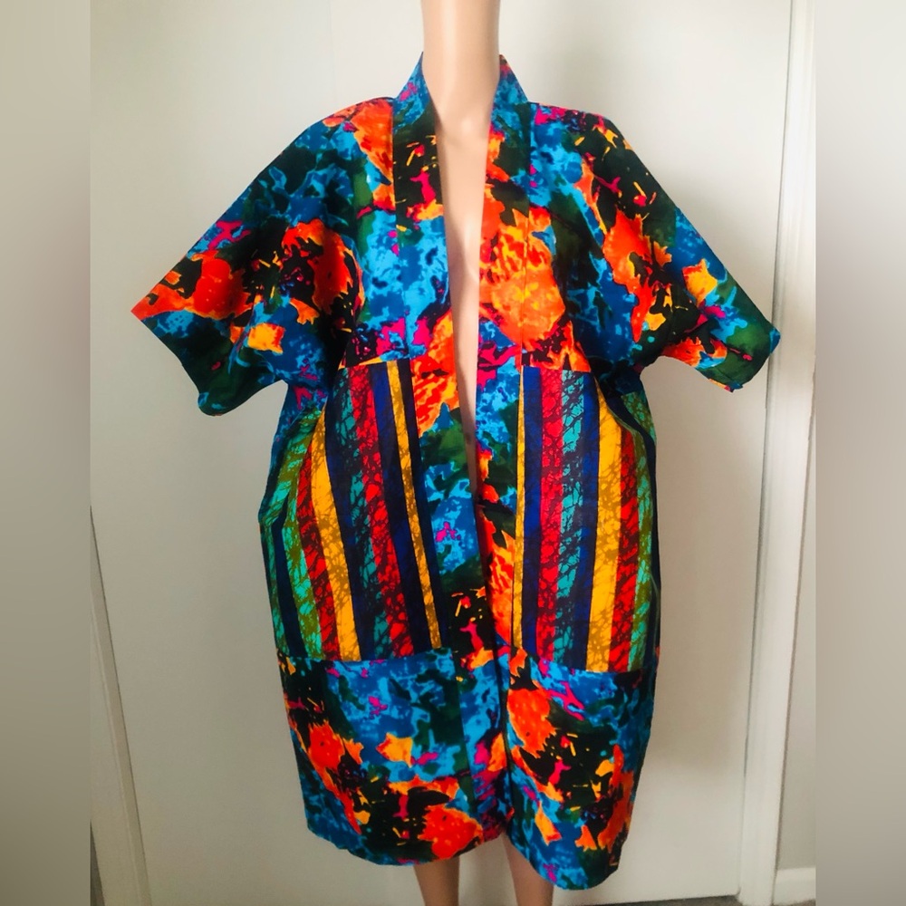 African Front Patchwork Multicolor Kimono